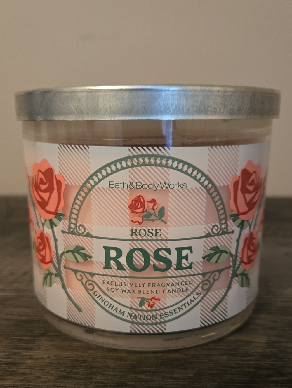 Bath & Body Works Rose Candle - Green & Pink Design